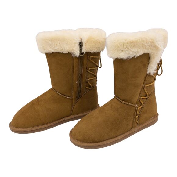 Apres Lamo Chestnut brown Faux Fur Trim Terrace Lace Accent Winter Boots 9 - Picture 3 of 10